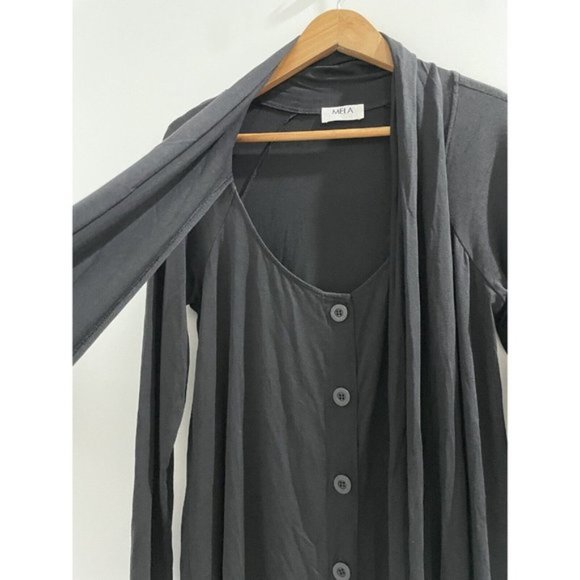Mela Purdie Black Top Draped Scarf Overlay Size 10 Button Down - Picture 2 of 9